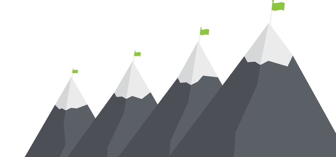 Illustrated mountains with green flags